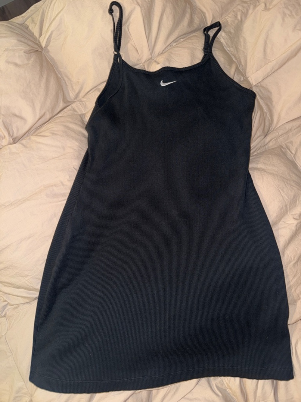Nike Black Ribbed Mini Slip Dress with White Swoosh
